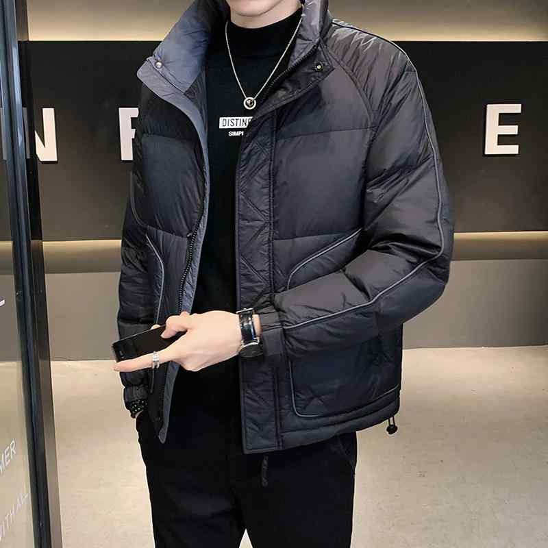 落ち込む上衣 メンズ 生あたたかい 遊撃手丈 ライトアウター 冬服 防寒着 立襟 色彩設計 コール天 黒いこと
