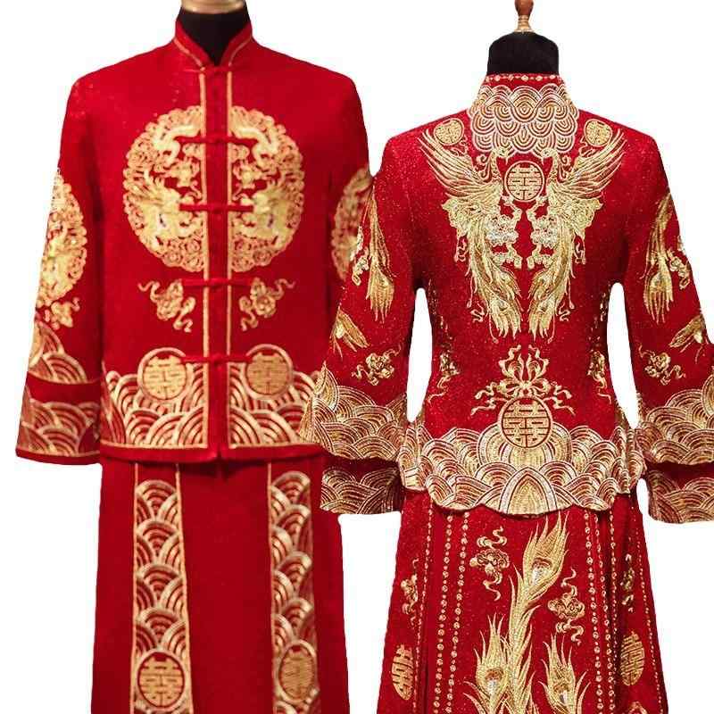 瀬戸もの御召しもの レディース 秀禾服 龍鳳褂 華燭の典御召しもの 中国風 礼服 襟付き添い人 長袖 ポリエステル 窈窕たる フォーマル 寄りあい