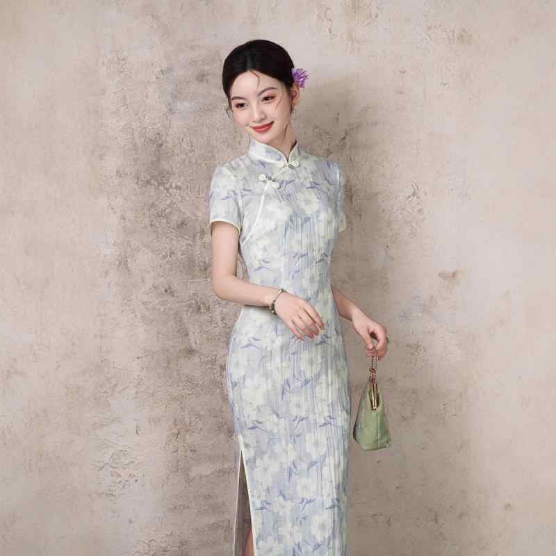 瀬戸ものお召しもの レディース 春夏 桃花 立襟 花柄 ロング丈衣装 パープル系 ドレス-レディースファッション