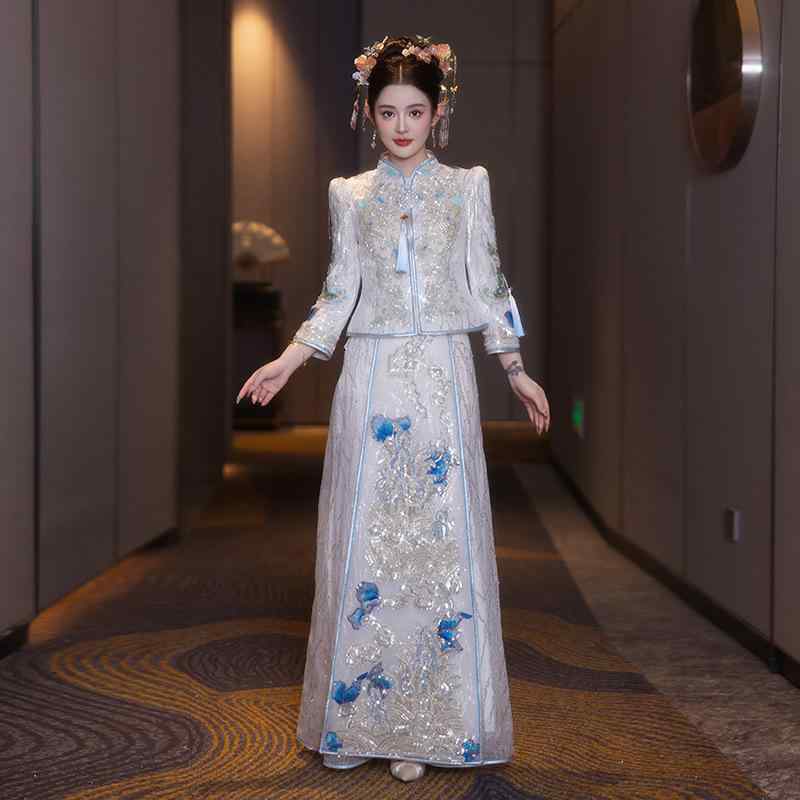 秀禾服 レディース 華燭の典 花嫁御寮御召しもの 瀬戸もの御召しもの 紺色 ポリエステル 華燭の典 立体かざり付ける 長袖