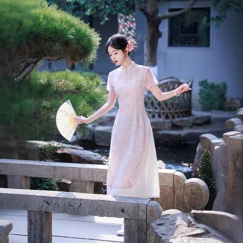 瀬戸ものお召しもの レディース 春夏 ポリエステル 立襟 刺しゅう 衣装 サクラ色系 寄り合いお召しもの 窈窕たる レディースファッション-ドレス