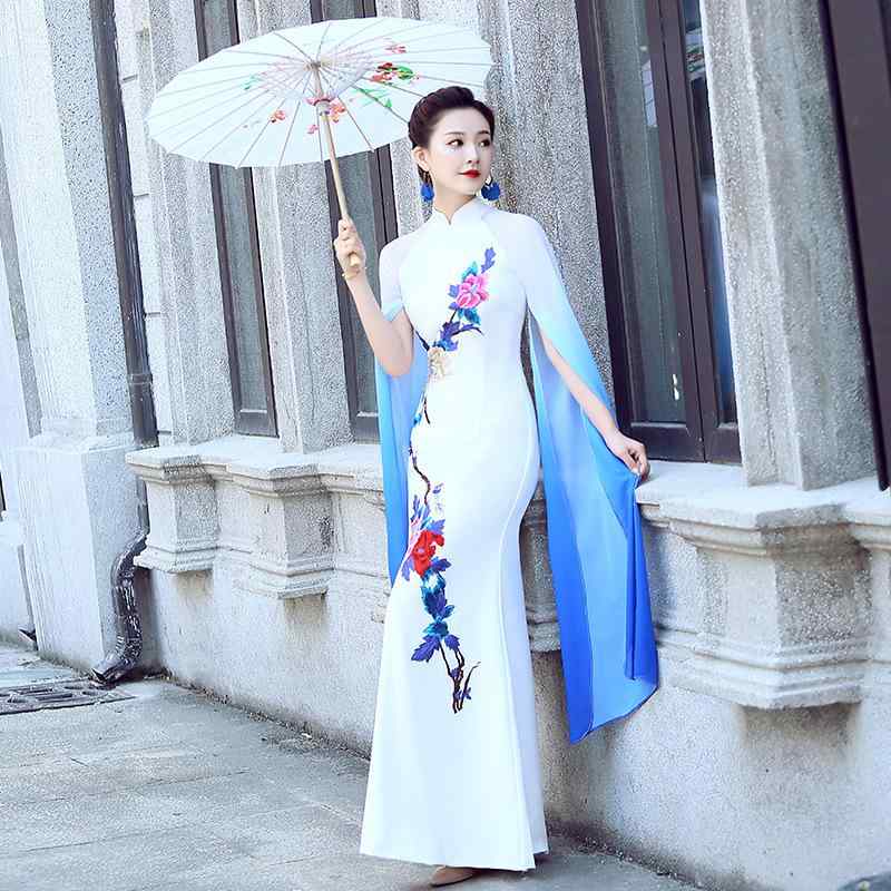 チャイナドレス レディース 2025年 ロング レトロ エレガント 中国風 舞台衣装 コスチューム ポリエステル 花柄 S M L XL XXL XXXL 4XL 5XL