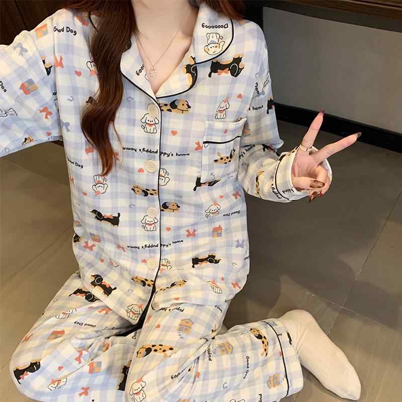 パジャマ レディース 長袖長ズボン 2点セット 秋冬 暖かい 格子柄 部屋着 ルームウェア ポリエステル 翻領 保温性 通気性 伸縮性