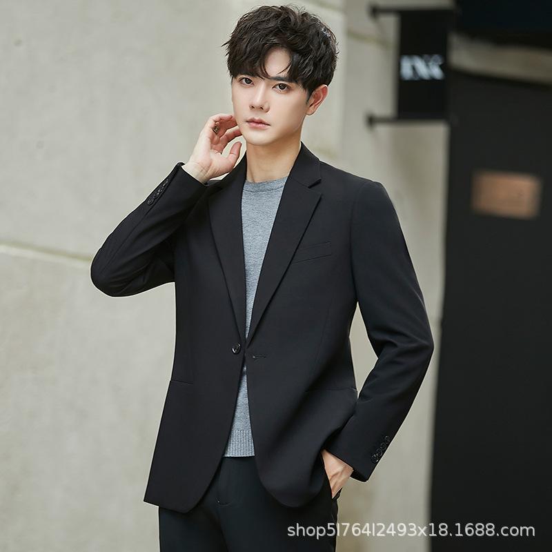 スーツ メンズ 男性用 セットアップ 韓国風 スタイル スリムフィット テーラードジャケット パンツ 上下セット ポリエステル混紡 ビジネス 結婚式 二次会 パーティー ブラック グレー グリーン ベージュ ブルー|Tanzan