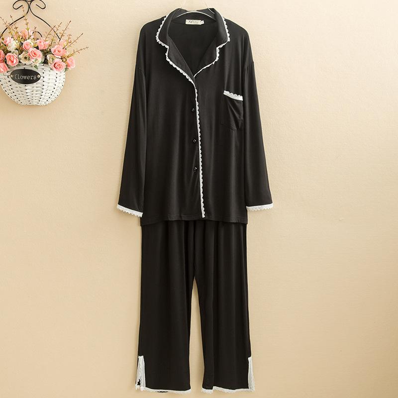 パジャマ レディース 大きいサイズ ゆったり 綿混 モダール 前開き ルームウェア 上下セット 授乳 産後 春秋冬 4XL 5XL ブラック ワインレッド グレー
