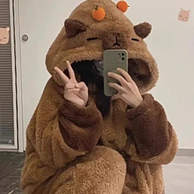 パジャマ レディース ルームウェア 上下セット カピバラ アニマル ?物 フランネル 長袖 長ズボン 秋冬 部屋着 あったか かわいい