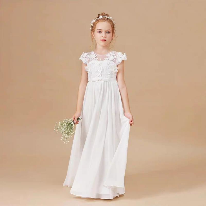 子供用礼服 女の子 白 レース 花柄 結婚式 ピアノ 発表会 誕生日 パーティー フォーマルドレス 春夏 80cm～160cm｜Tanzan