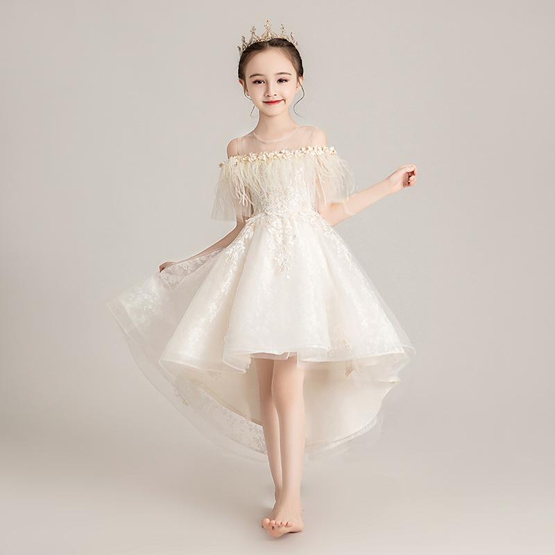 ドレス 子供 女の子 プリンセス ふんわり チュール キッズ 発表会 結婚式 パーティー フォーマル ノースリーブ 膝丈 110 120 130 140 150 160 シャンパンゴールド(x3)｜Tanzan