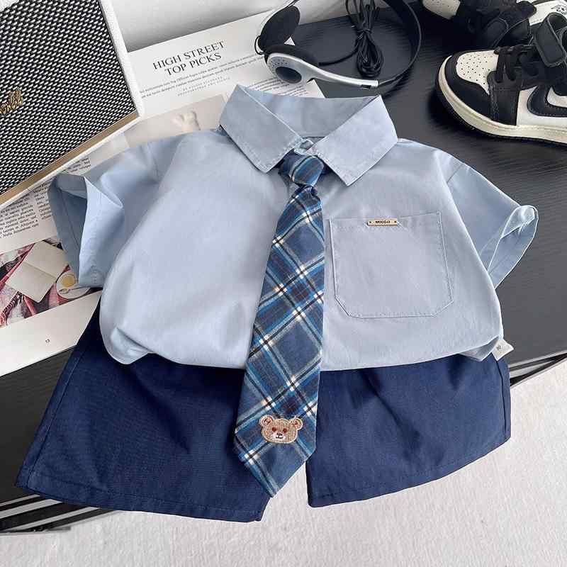 子供用フォーマルスーツセット 男の子 半袖シャツ 短パン 2点セット 夏用 ベビー服 80 90 100 110 120cm