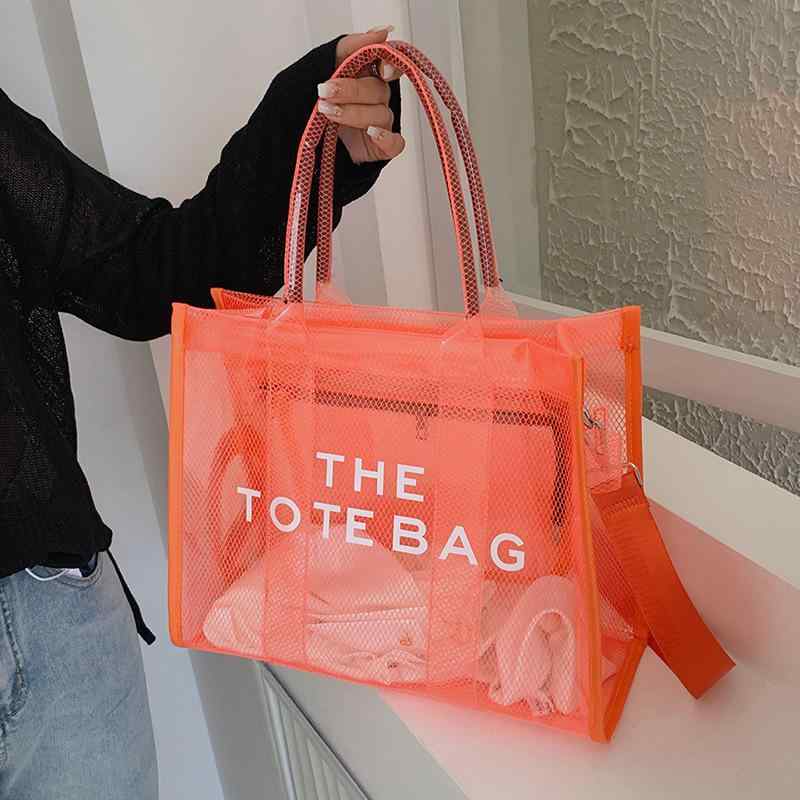 トートバッグ レディース PVC 透明 ショルダーバッグ 斜めがけ 韓国風 英字プリント ハンドバッグ 中サイズ ファスナー付き ホワイト イエロー パープル グリーン ブルー ブラック オレンジ ピンク