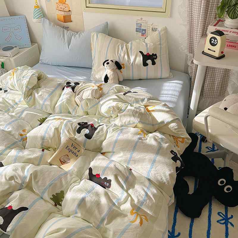 ベビー 水洗綿 寝具 4点セット ins風 ベッドカバー シーツ 掛け布団カバー 純綿 小花柄 ベッド用品