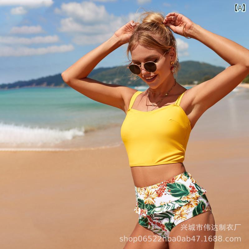 水着 レディース セパレート ビキニ ホルターネック バックシャン 結び ストラップ 三角パンツ スイムウェア 競泳用 高品質 スポーティ おしゃれ 体型カバー 着痩せ効果 細見え スタイルアップ プール 海水浴 旅行 ブラック ピンク系 イエロー グリ
