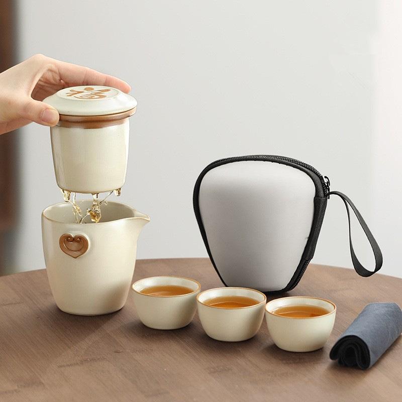 茶器 携帯用茶器セット 陶瓷 汝? ティーセット 茶? 3客 露? アウトドア