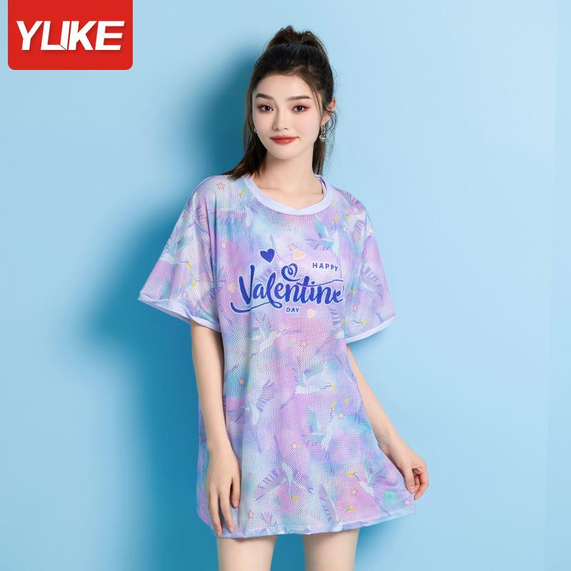 水着 レディース ビキニ 3点セット 大きいサイズ 体型カバー セパレート タンキニ 温泉 競泳用 女性用 ポリエステル 紫 パープル