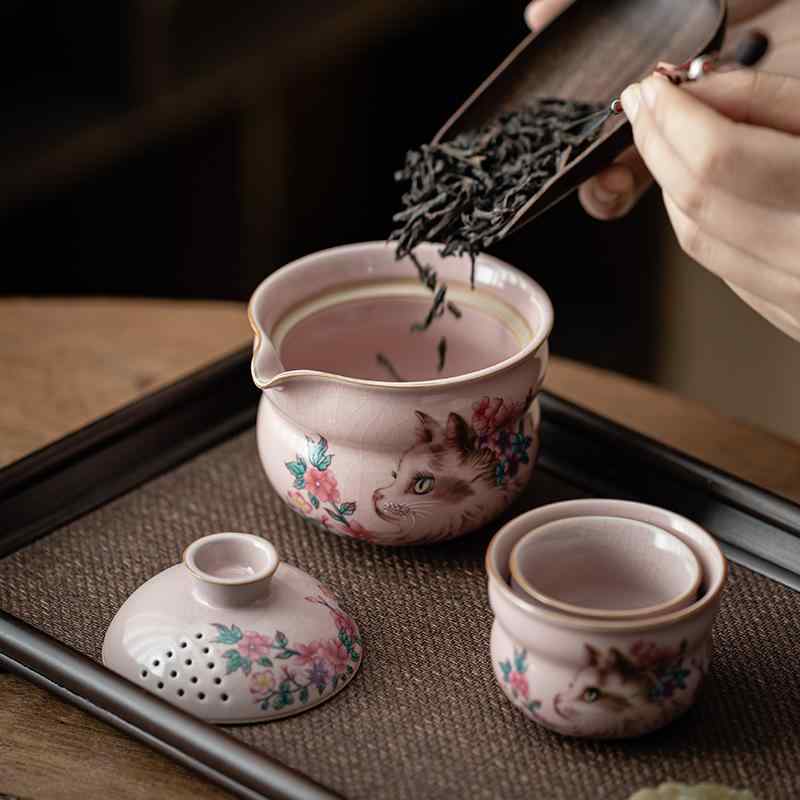 茶器 旅行茶具 猫 かわいい 携帯式 徳化窯 磁器 急須 湯呑み セット アウトドア