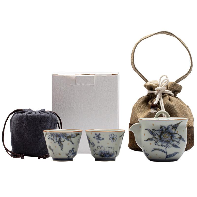 茶器 陶器 急須 湯呑み セット 青花 磁器 携帯型 茶器セット 復古風 松林 鹿 野菊 兎 ウサギ 向日葵 銀杏 イチョウ 8,305円
