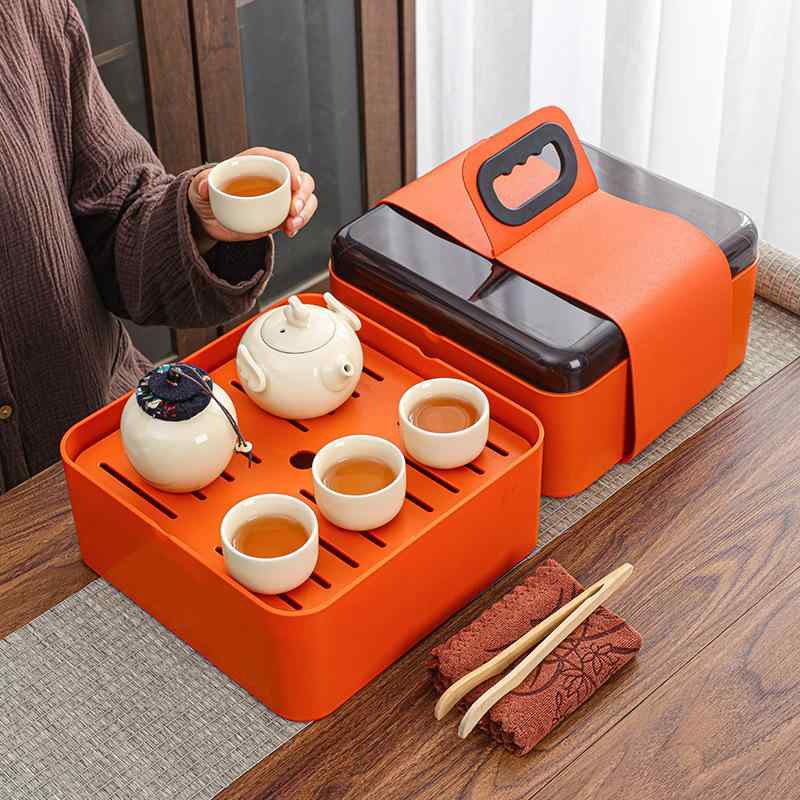 茶器 携帯用茶器セット 陶器 中国風 ギフト ビジネス 記念品 米黄色 青色 天青色 吉紅色
