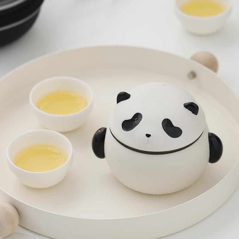 茶器 アウトドア 携帯用 功夫茶器セット パンダ柄 陶器 急須 湯呑み 3点セット 旅行用 誕生日 記念日 ギフト