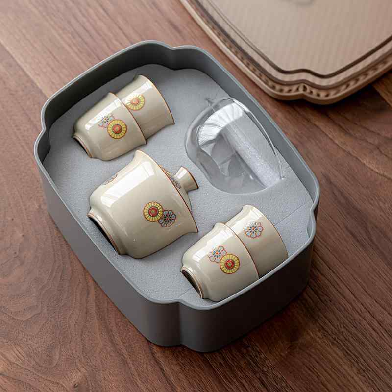 茶器 携帯用茶器セット 陶瓷 急須 湯呑み 茶盤付き 高級 ギフト 草木灰 8,773円