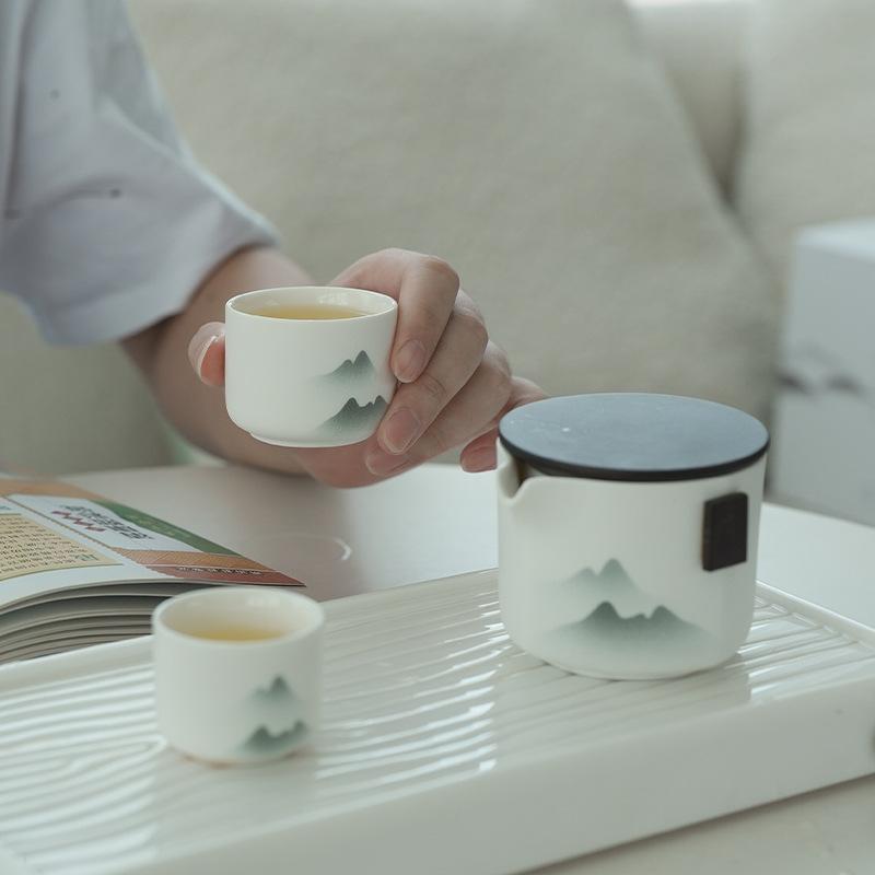 茶器セット 携帯用 茶器セット 陶瓷 ティーポット 湯呑み 2客 磨りガラス コンパクト ティーセット 旅行 湯呑 父の日 先生 ギフト