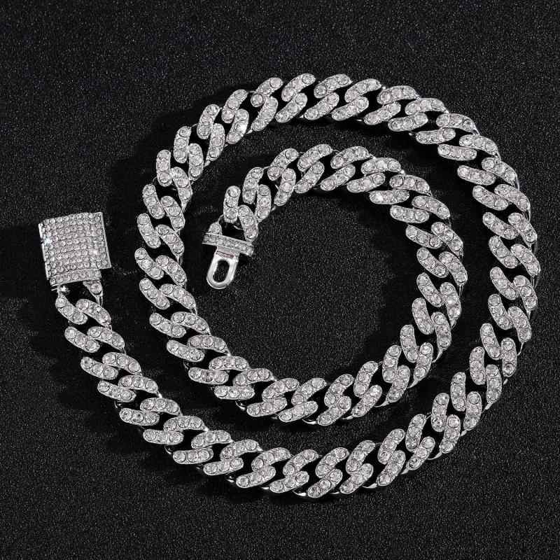ネックレス メンズ ヒップホップ 合金 キューバチェーン 12mm ジルコニア 喜平チェーン 幅広 ごつめ 銀色 金色 長さ41cm 46cm 51cm 56cm 61cm 手首周り18cm 20cm