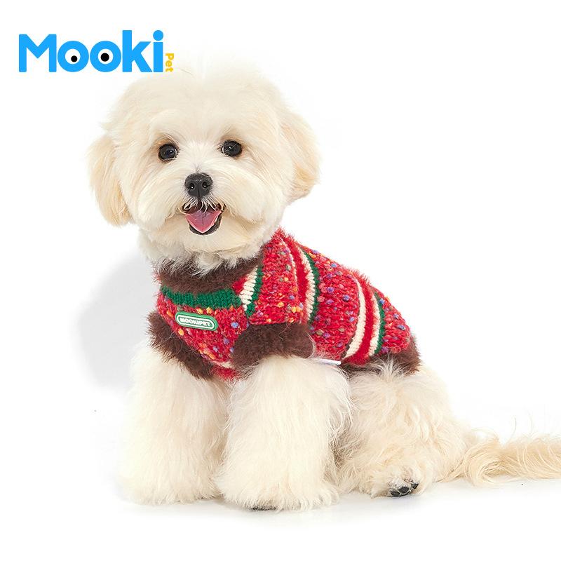 ドッグウェア 猫 小型犬 クリスマス 編み物 より良い 犬服 冬 袖なし 生あたたかい 愛くるしげ 赤いこと ポリエステル
