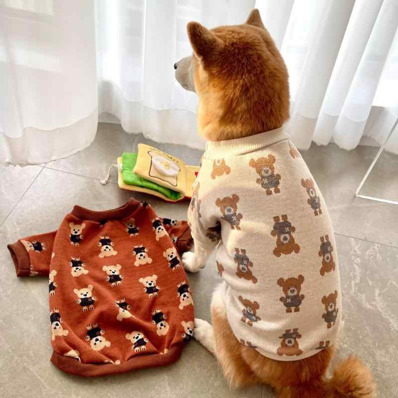 ペット服 秋冬 犬用セーター 大型犬 小型犬 テディ ビション コーギー 保温 ニット カフェカラー ベア モチーフ 4,445円