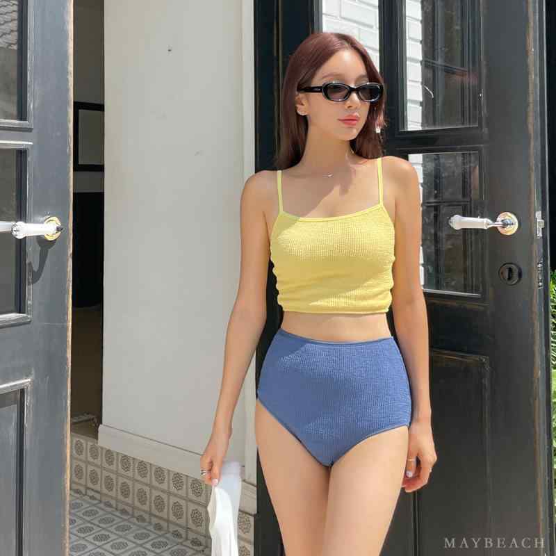 水着 レディース セパレート タンキニ ビキニ 体型カバー スイムウェア 無地 露背 スポーティー かわいい ブラック イエロー系 ブルー系 グレー系 グリーン系
