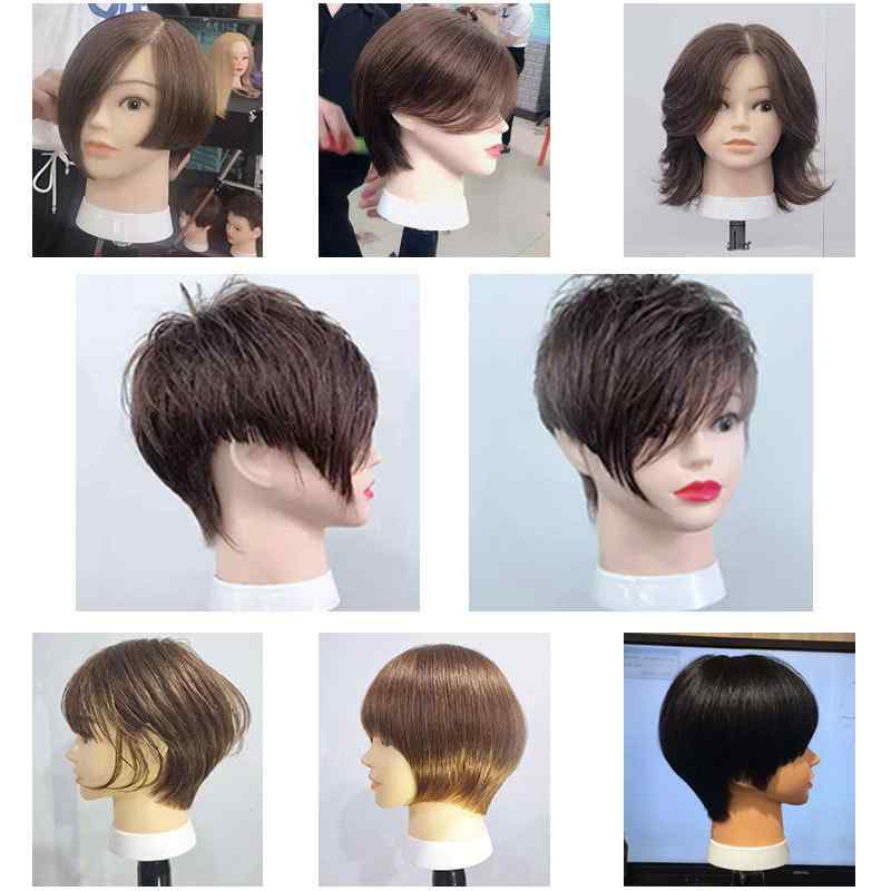 ヘアカット練習用ウィッグ 全真髪 カット & パーマ & 染色可能 トレーニング 美容師見習い用 マネキンヘッド ブラック ブラウン 10 12 14 16 18インチ