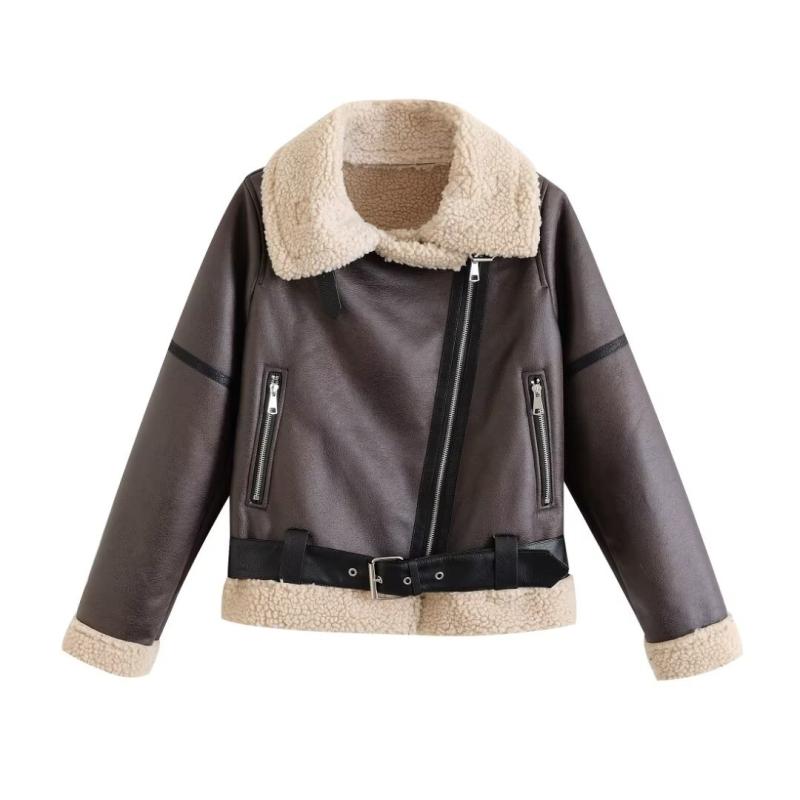 ジャケット レディース 秋冬 フェイクレザー 裏ボア ジップアップ アウター 通勤 個性 ストリート XS S M L XL ブラウン ブラック ホワイト