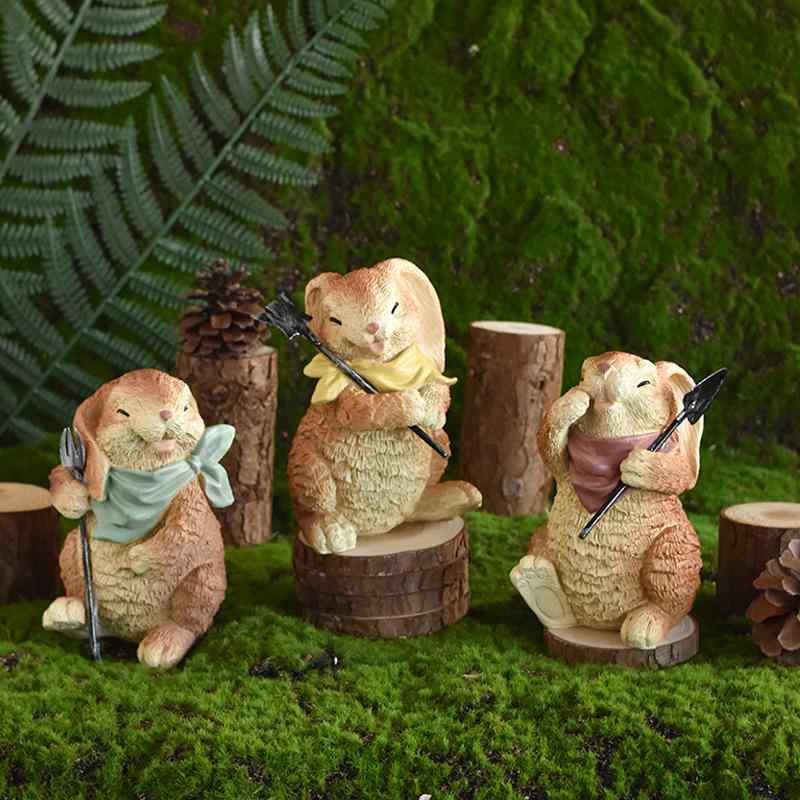 置物 オブジェ かわいい ウサギ 樹脂製 ガーデニング 庭 牧場 オーナメント