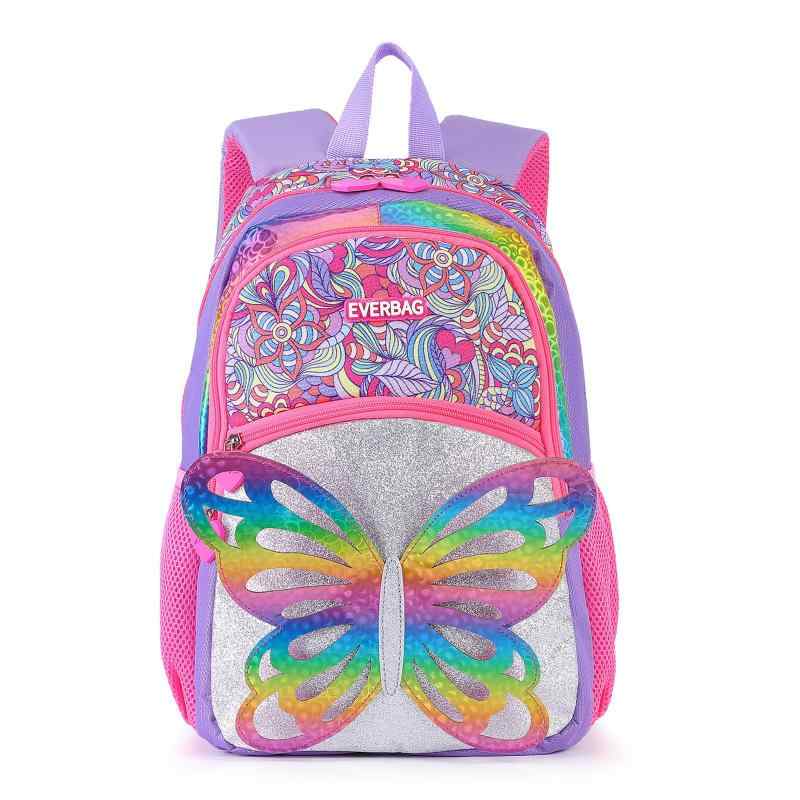 リュックサック キッズ 子供用 かわいい 3D レインボー 蝶々 バックパック 小学生 女の子 通学 遠足 旅行 防水 超軽量 大容量 パープル ピンク系