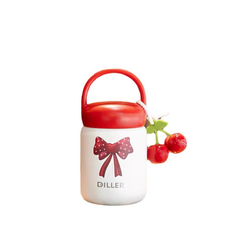 水筒 子供 レディース メンズ 携帯用 ステンレス ミニボトル 200ml 保温 保冷 かわいい おしゃれ さくらんぼ柄 学生 ギフト プレゼント ホワイト