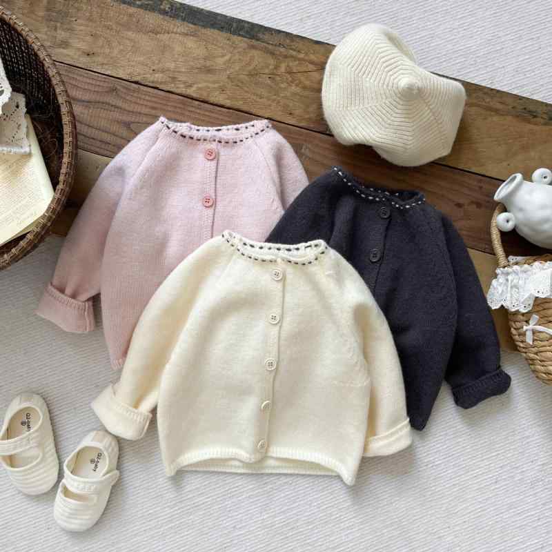 ベビー服 ニット カーディガン 長袖 春秋 韓国風 かわいい 幼児 杏色 ピンク系 グレー トップス アウター