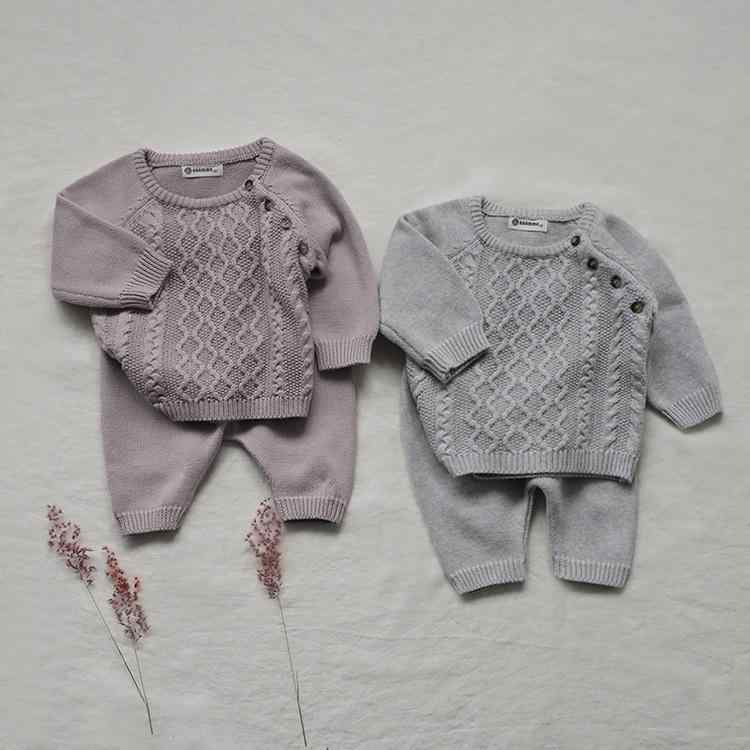 ベビー服 ニット トップス パンツ セットアップ 秋冬 長袖 コットン 大PPパンツ 上下セット かわいい 普段着 部屋着 グレー ピンク系