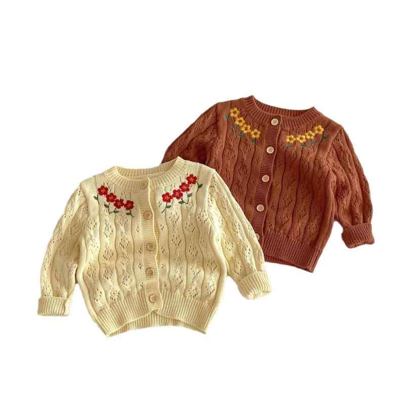 子供服 カーディガン 女の子 ニット 手編み 刺繍 花柄 コットン 長袖 春秋 ベビー服 幼稚園 保育園 普段着 かわいい ガールズ トップス