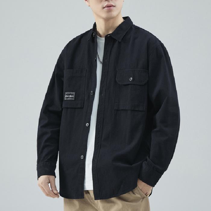 シャツ メンズ 高街 コットン ワークシャツ 長袖 トップス 洗い加工 レトロスタイル ファッション カジュアル スタイル 春秋 白 黒 カーキ 緑 M L XL 2XL 3XL 4XL