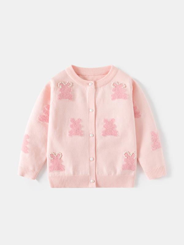 ニット・セーター キッズ 女の子 カーディガン ケーブル編み 長袖 ベビー 接触冷感 柔らかい かわいい うさぎモチーフ 薄手 春秋 普段着 部屋着 ピンク系 アイボリー
