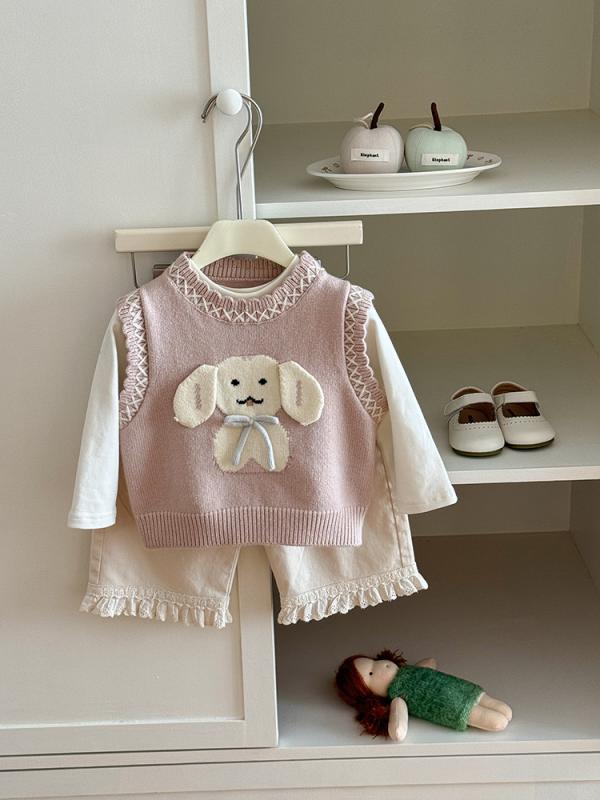 ベビー ニットベスト 秋冬 女の子 カーディガン ベスト セーター トップス 幼児 ノースリーブ A類 ピンク系 ベージュ