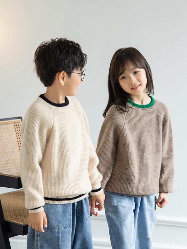 編み物 キッズ 御坊っちゃん 羊毛 スウェーター うつり変わり 丸首 秋冬 朦々たる 100% 絨毛 普段使い走り 今めかしい ベージュ系 青み系 薄墨色