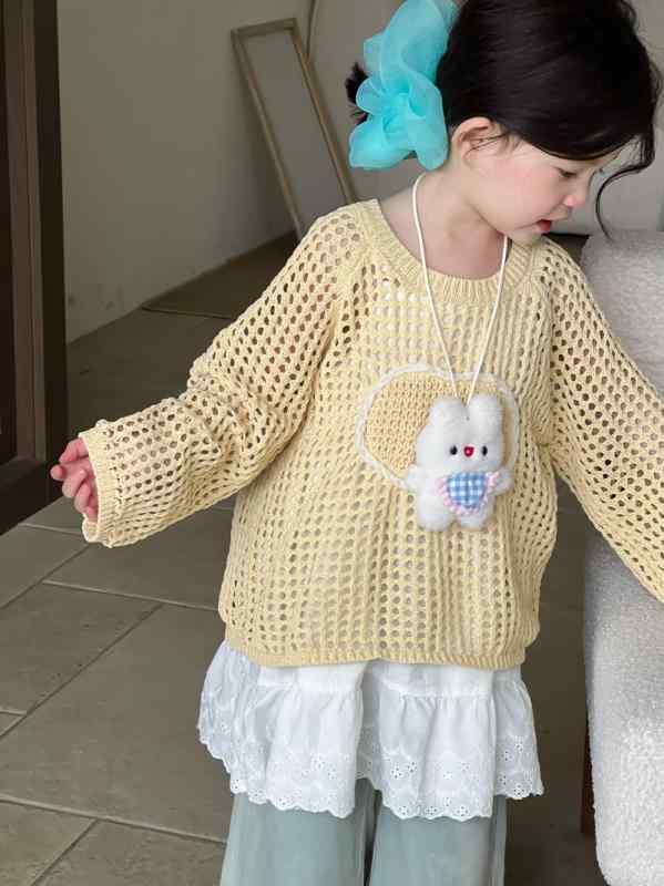 ニット 子供服 女の子 長袖カーディガン トップス 春物 薄手 丸首 無地 かわいい おしゃれ 普段着 90 100 110 120 130 140
