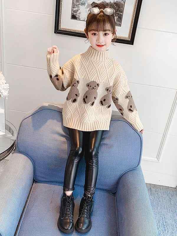 子供用ニット 高品質 高学年 女の子 トップス 秋冬 高襟 セーター プルオーバー 花柄 110cm 120cm 130cm 140cm 150cm 160cm 170cm 普段使い