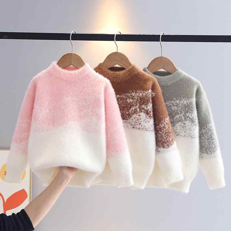 子供服 ニット セーター 秋冬 男の子 ミンク カシミヤタッチ グラデーション クルーネック プルオーバー 厚手 トップス 中大童 110cm 120cm 130cm 140cm 150cm ピンク ブラウン グリーン