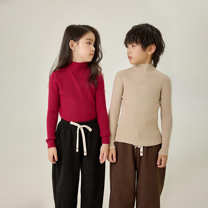 ニット・セーター キッズ 男女兼用 ハーフハイネック プルオーバー トップス 子供服 秋冬 保温 防寒 無地 普段着 かわいい おしゃれ ホワイト ブラック ブルー ブラウン系