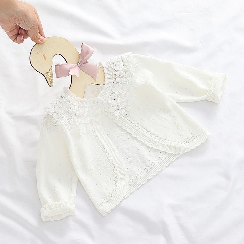 子供服 ニットカーディガン 女の子 ベビー 薄手ニット 長袖トップス かわいい レース襟 肩掛け ショール 冷房対策 春夏
