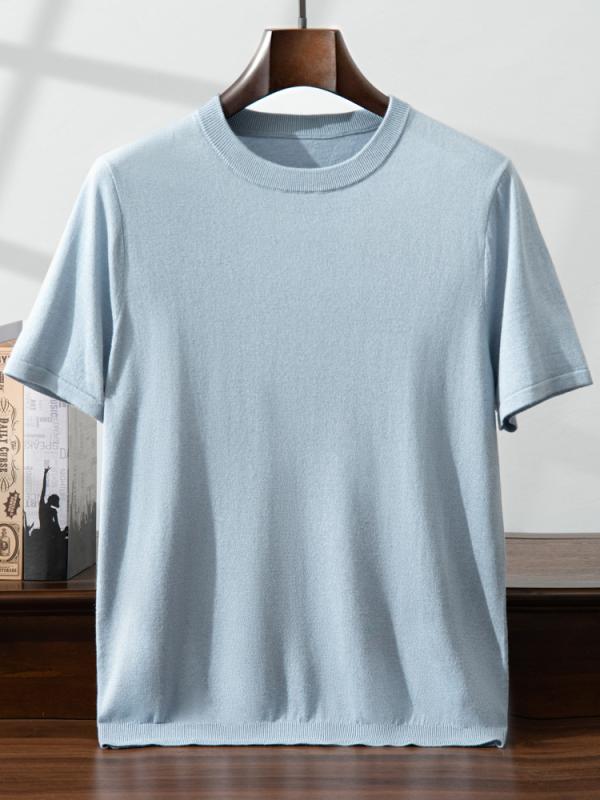 ニット メンズ 半袖 Tシャツ シルク カシミヤ混紡 トップス カットソー プルオーバー クルーネック 無地 ゆったり 大きめサイズ 春夏 秋冬 普段使い 部屋着