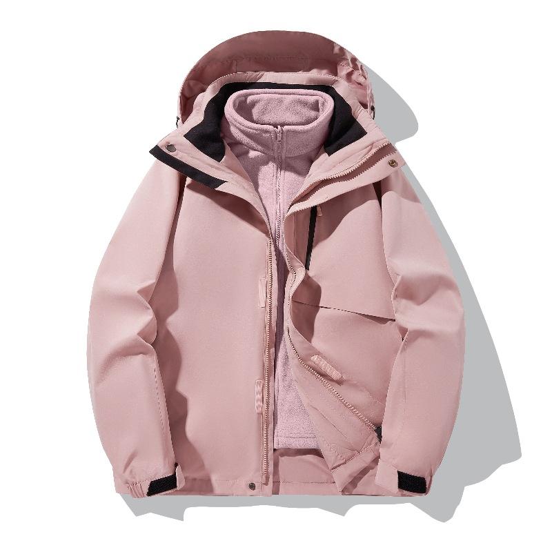 マウンテンパーカー レディース 防水 防寒 3way 取り外し可能 フード付き 厚手 登山 キャンプ 秋冬 アウター 撥水 防風 あったか ポリエステル パープル ピンク ブラック ベージュ