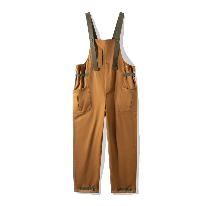 オーバーオール メンズ 男性用 ワークパンツ レトロ BF風 ゆったり ストレート サロペット ロングパンツ 綿100% ブラウン系｜Tanzan