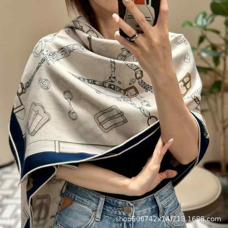 ストール ショール レディース 秋冬 シルク カシミヤ ウール 大判 馬柄 ベージュ オレンジ ブラック レッド ネイビー 花柄 135cm 防寒