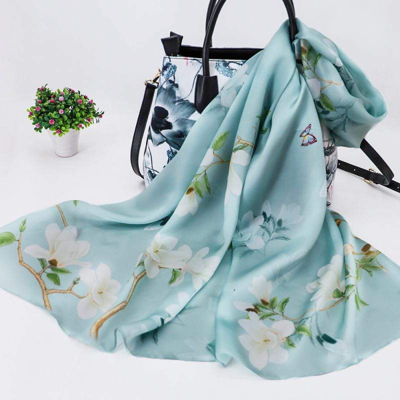 スカーフ ストール レディース 春夏 秋冬 シルク サテン シフォン UVカット 日焼け止め 冷房対策 花柄 バラ 椿 牡丹 ハス マグノリア エレガント 通勤 仕事